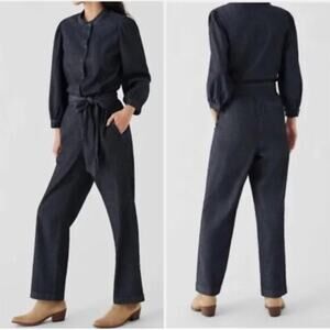 Faherty Charlotte Denim Jumpsuit Women's Large Dark Indigo NEW MISSING BELT